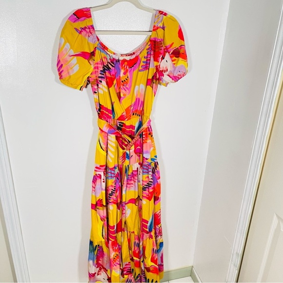 NEW FARM Rio Neon Macaws Tiered Maxi Dress Resortwear Vacation Tropical Bohemian - Picture 7 of 13
